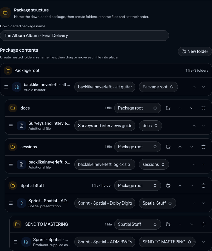 The expanded package structure showing package-only files, folders, and download order