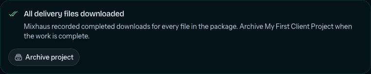 The studio completion banner after all delivery files have been downloaded